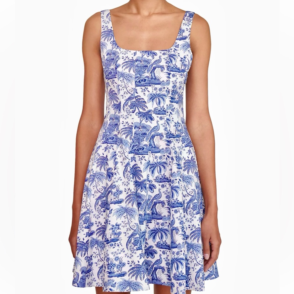 🌺🎉HP🎉🌺 NWT Staud Wells Mini Dress Blue Toile - Picture 5 of 16
